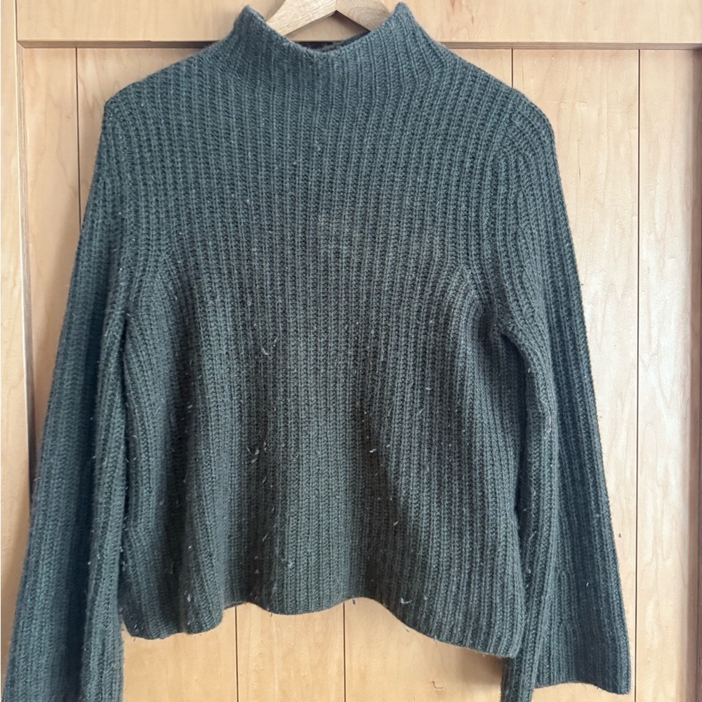 360 Cashmere Green Cowl Neck Sweater with Ribbed Knit
